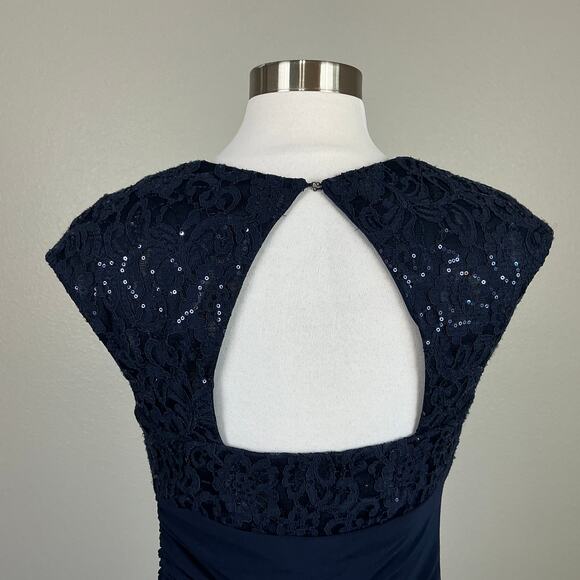 Betsy & Adam Sequined Lace Embellished Long Column Evening Gown Navy Blue Size 8 - Picture 9 of 13